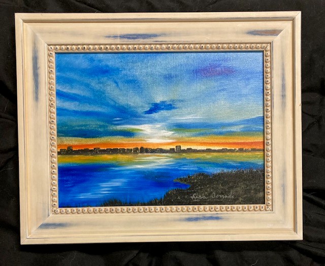 Lisa Corradi “Myrtle Beach”
Framed in a cream and blue wood frame
12x15&1/2
$160